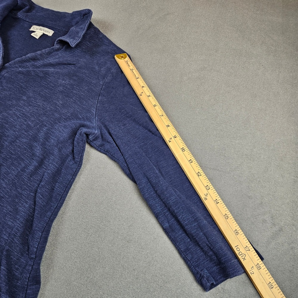 Kim Rogers Navy Blue Cotton Slub Knit Button Front Tunic Top Sharkbite Hem L - Picture 3 of 7